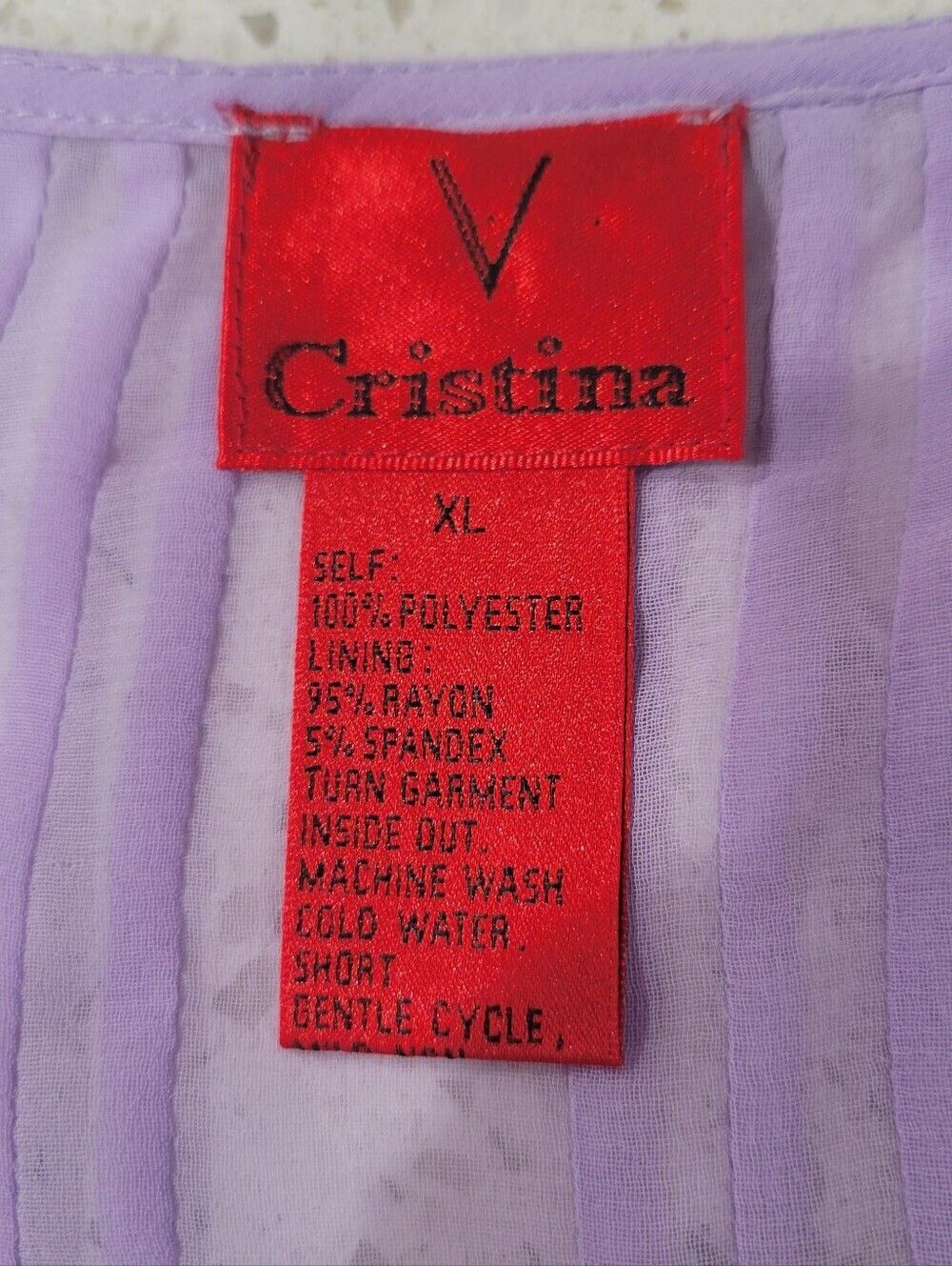 Cristina Sheer Lavender Pintuck V-Neck Flutter Sleeve Top | Size XL - Picture 7 of 8